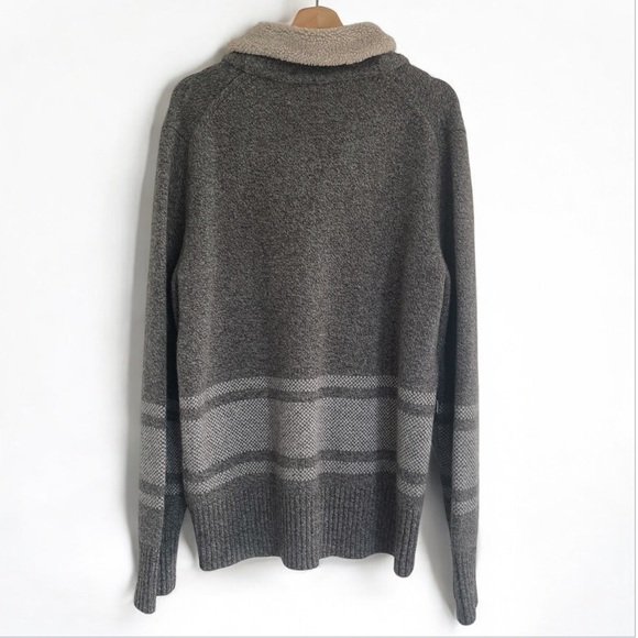 Banana Republic Birdseye Grey Stripe Wool Shawl Neck Pullover Sweater - Picture 6 of 12